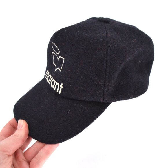 Isabel Marant Wool Tyron Cap Hat Midnight Blue Curved Brim Embroidered Logo - Picture 9 of 11